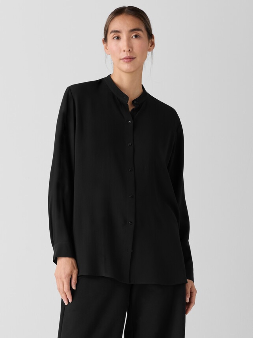 NWT Eileen Fisher Silk Georgette Crepe Mandarin Collar Button Up | 1X | $298